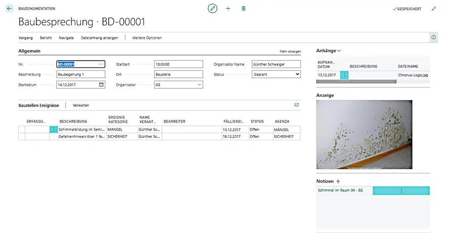 Erfassung und Verwaltung von Baustellenereignissen mit Bildern in MEGABAU