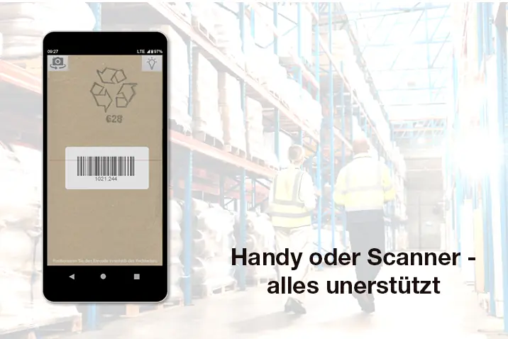 Smartphone mit Barcode-Scan-App im Lagerumfeld
