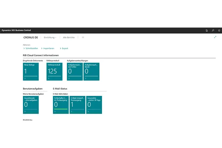 Übersichtsseite der Connect-Base-App in Business Central