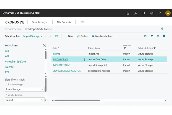 Übersicht der App Connect Storage Plus zur Anbindung externer Speicherlösungen