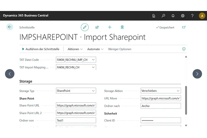 Konfiguration einer SharePoint-Anbindung in Business Central