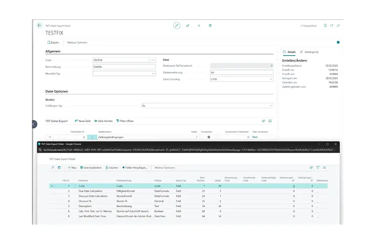 Konfiguration einer TXT-Datei-Exportkarte in Business Central