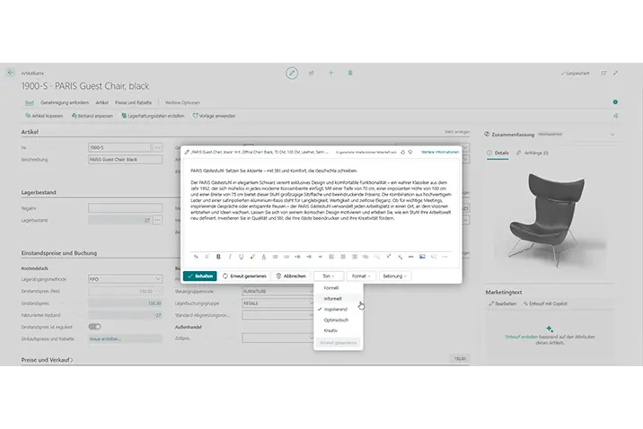 Übersichtsansicht der ERP-Software Business Central