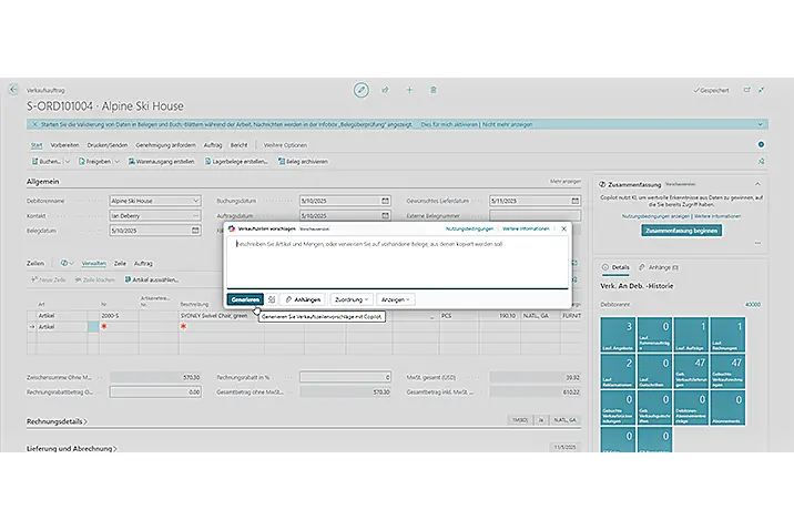 Detailansicht eines Datensatzes in Business Central