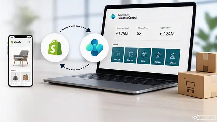 Shopify-Shop und Microsoft Dynamics 365 Business Central mit integrierter Datenübertragung für E-Com