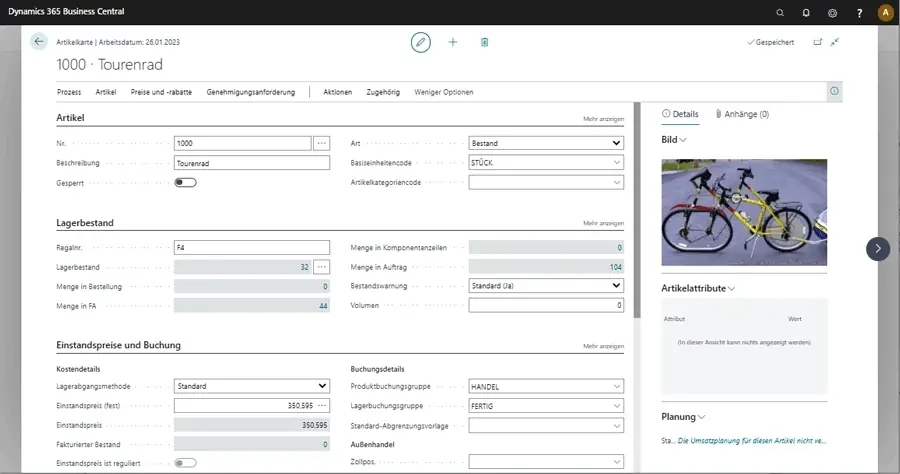 Artikelcockpit mit Beständen, Kennzahlen und Verfügbarkeiten im ERP-System unitop