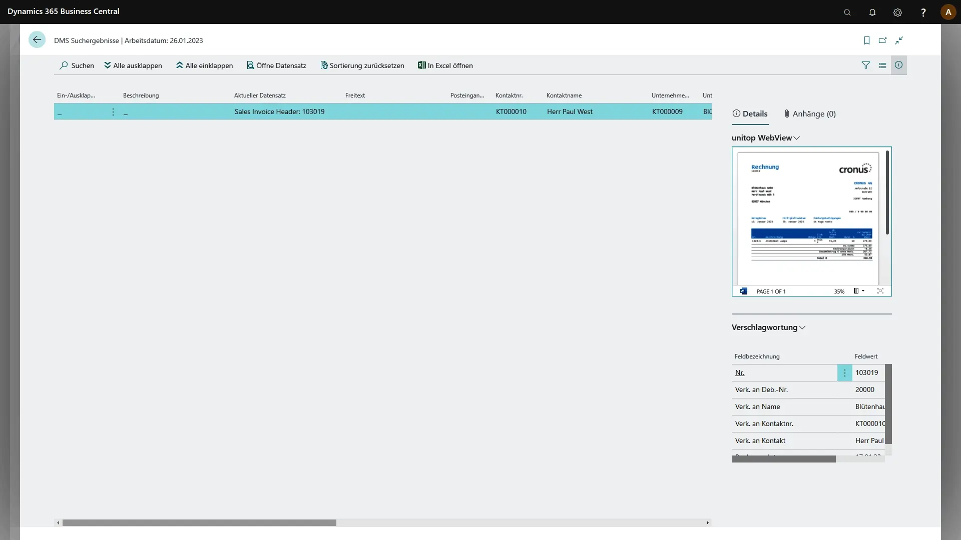 Dokumentenmanagement mit zugeordneten Belegen im ERP-System unitop