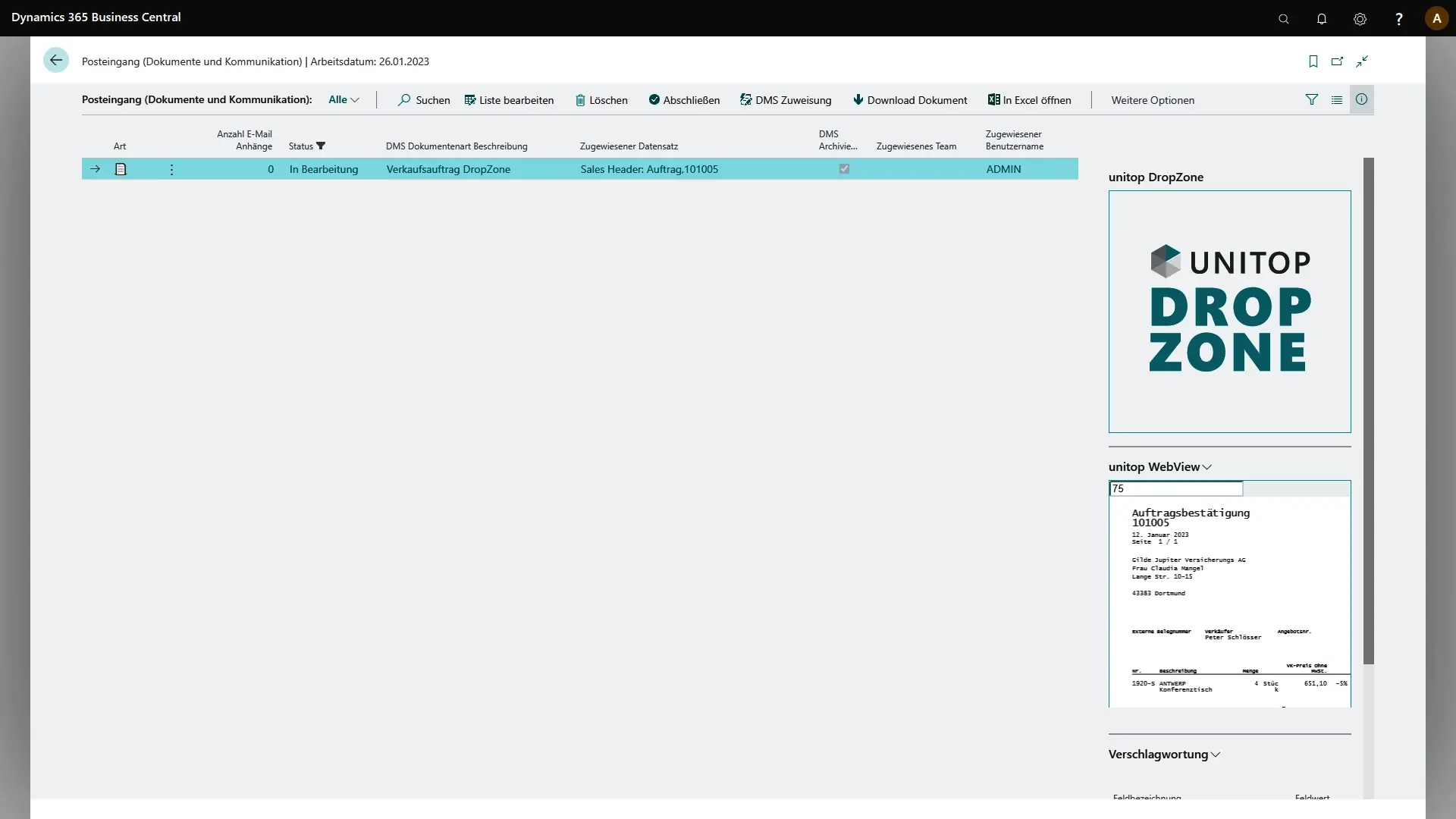 Digitaler Posteingang zur Dokumentenverarbeitung im ERP-System unitop