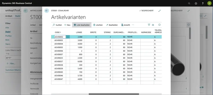Übersicht zur Verwaltung von Restlängen und Zuschnitten im ERP-System unitop