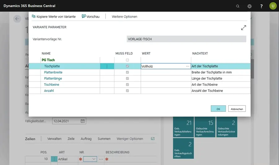 Varianten-Generator zur Konfiguration von Artikelvarianten im ERP-System unitop